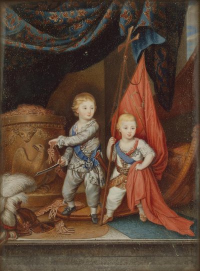 Portrait des grands-ducs Alexandre Pavlovitch et Constantin Pavlovitch enfants, 1790 - Unbekannt