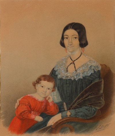 Portrait de Maria Prokhorovna Krivtsova avec son fils Alexandre, 1841 - Unbekannt