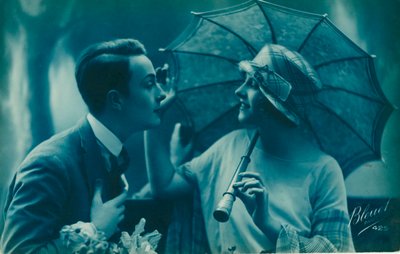 Carte postale de couple romantique vintage, en bleu - Unbekannt
