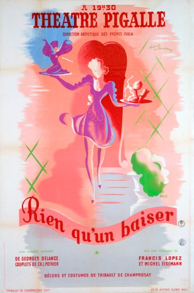 Affiche pour Just a Kiss, au Théâtre Pigalle, Paris, 20ème siècle - Unbekannt