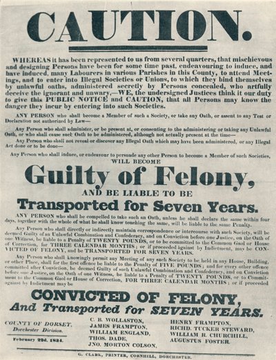 Affiches avertissant que ceux coupables de serments illégaux étaient passibles de déportation, 1834, 1934 - Unbekannt