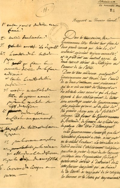 Notes préparatoires pour le Concordat, 22 novembre 1800, 1921 - Unbekannt