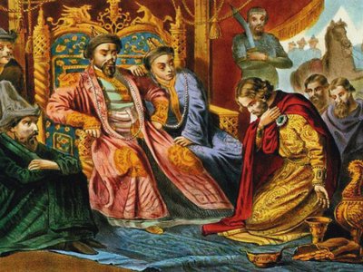 Le prince Alexandre Nevski implorant Batu Khan pour la Russie, fin du 19e siècle - Unbekannt
