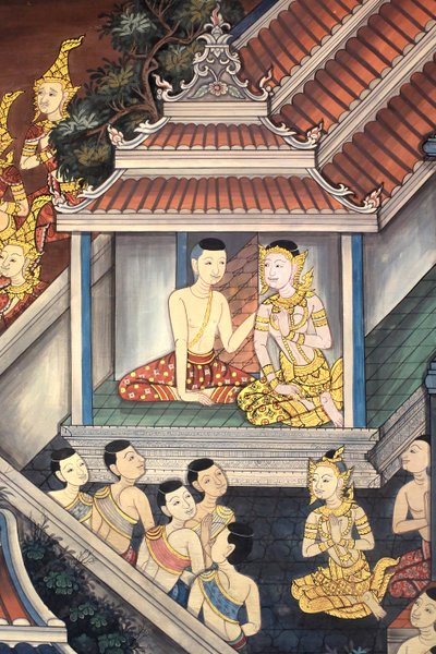 Prince Rama et Sita, détail de la fresque murale représentant le Ramakian, Wat Pho, Bangkok, Thaïlande - Unbekannt
