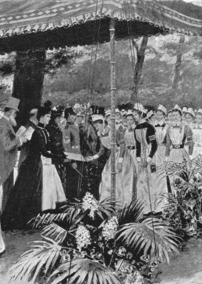 La princesse Alexandra remettant des certificats aux infirmières à Marlborough House, 21 juillet 1899, 1901 - Unbekannt