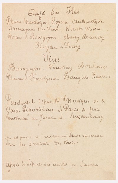 Impression, carte de menu - Unbekannt