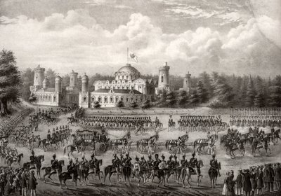 Procession du tsar Nicolas Ier dans la cathédrale de la Dormition depuis le palais Petrovsky lors de son couronnement en 1825, 1826 - Unbekannt