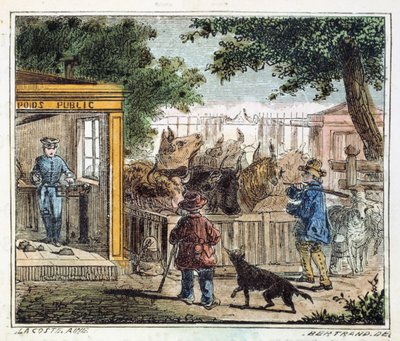 Pont-bascule public utilisé pour peser le bétail sur un marché, 1867 - Unbekannt