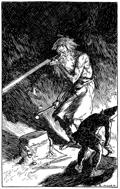 Puck aidant Wayland, forgeron des dieux, à forger une épée - Unbekannt