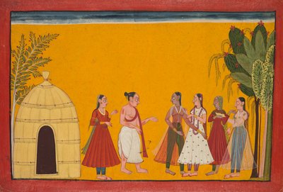 Rama et Sita emmenés chez le prêtre pour fixer la date du mariage, page du Ramayana..., vers 1700-17 - Unbekannt