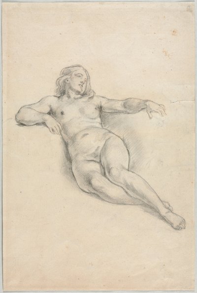 Femme nue allongée recto, divers croquis de figures et de plantes verso, 19ème siècle - Unbekannt