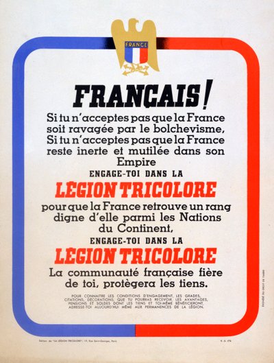 Affiche de recrutement pour la Légion Tricolore française de Vichy, 1942 - Unbekannt