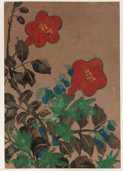 Fleurs rouges et bleues et feuillage, période Edo, 1615-1868 - Unbekannt