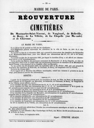 Réouverture des cimetières, des affiches politiques françaises de la Commune de Paris, mai 1871 - Unbekannt
