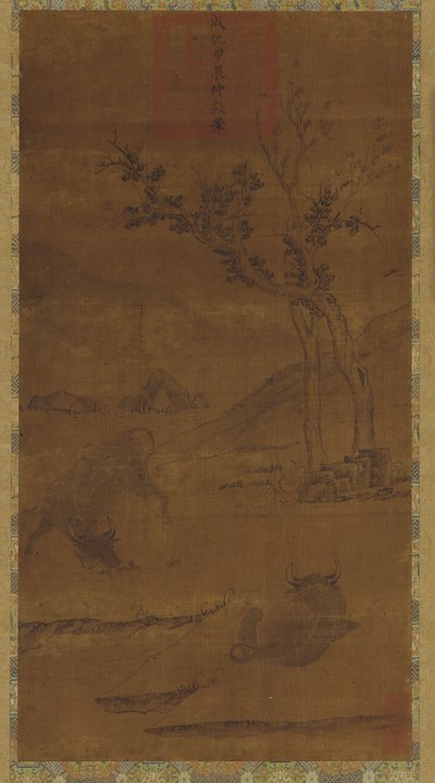 Paysage fluvial : deux buffles d