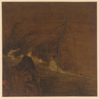 Scène fluviale : un bateau parmi les bambous sauvages, dynastie Ming, 1368-1644 - Unbekannt