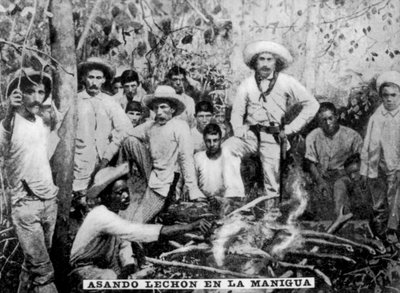 Rôtissage de cochon dans la jungle, Cuba, vers 1910 - Unbekannt