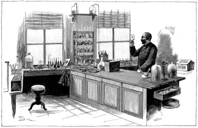 Robert Koch 1843-1910, bactériologiste et médecin allemand dans son laboratoire - Unbekannt