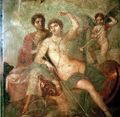 Peinture murale romaine de Cupidon, Vénus et Mars, Pompéi, Italie - Unbekannt