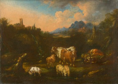 Paysage romantique avec troupeau - Unbekannt