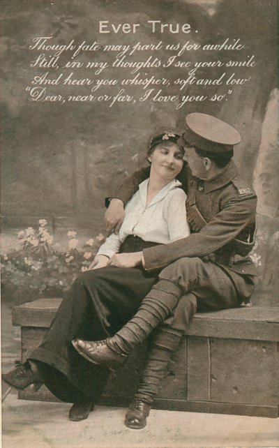 Carte postale romantique avec un soldat et sa bien-aimée, vers 1914-18 - Unbekannt