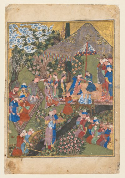Festin royal dans un jardin, verso du folio droit de la double page frontispice..., vers 1440 - Unbekannt