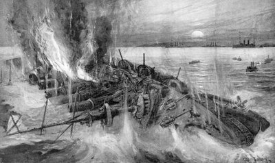 Croiseur russe sombrant à la bataille de Chemulpo, guerre russo-japonaise, 1904-5 - Unbekannt