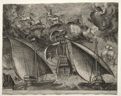Navires à voile : Deux galères naviguant derrière un trois-mâts armé avec Phaeton..., 1561-65 - Unbekannt
