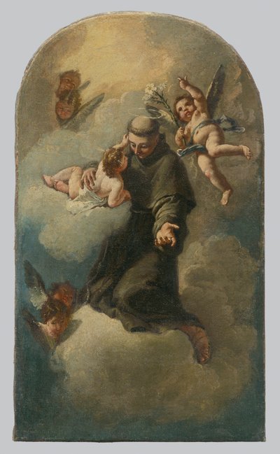 Saint Antoine sur un nuage entouré d