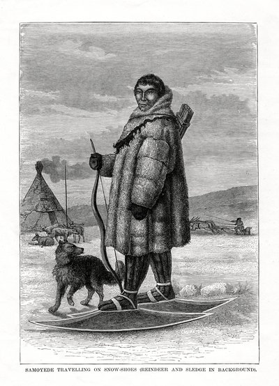 Samoyède voyageant en raquettes, Russie, 1877 - Unbekannt
