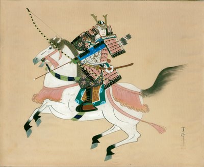 Guerrier samouraï à cheval. Une peinture japonaise sur soie, dans un style japonais traditionnel - Unbekannt