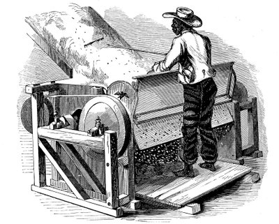Scie à coton opérée par un ouvrier noir pieds nus, sud des États-Unis, 1865 - Unbekannt
