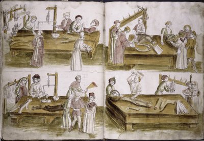 Scène de la vie du marché avec des bouchers de : Chronique du concile de Constance d