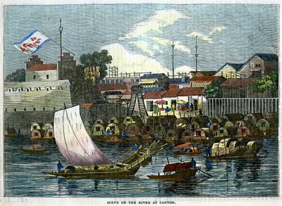 Scène sur la rivière à Canton, Chine, c1840 - Unbekannt