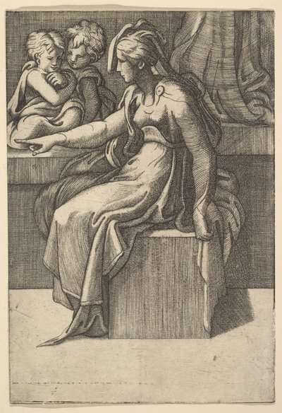 Femme assise avec deux enfants - Unbekannt