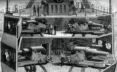 Vue en coupe des batteries dans la frégate cuirassée Alexandra, vers 1880 - Unbekannt