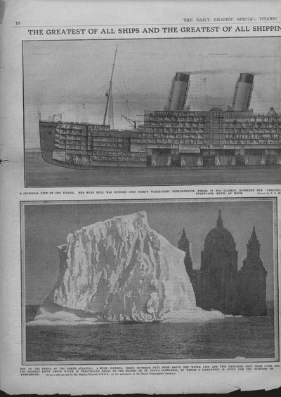 Diagramme sectionnel du Titanic et iceberg, 20 avril 1912 - Unbekannt