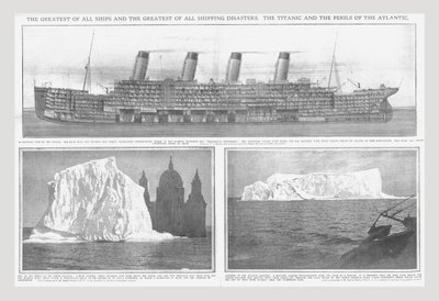 Diagramme en coupe du Titanic, et icebergs, 20 avril 1912 - Unbekannt
