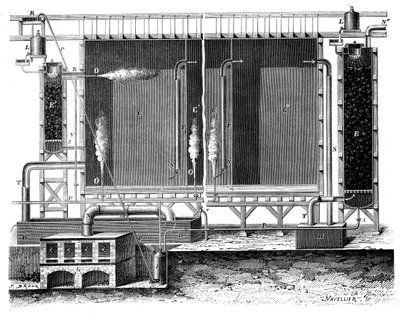Vue en coupe des chambres de plomb et des tours d