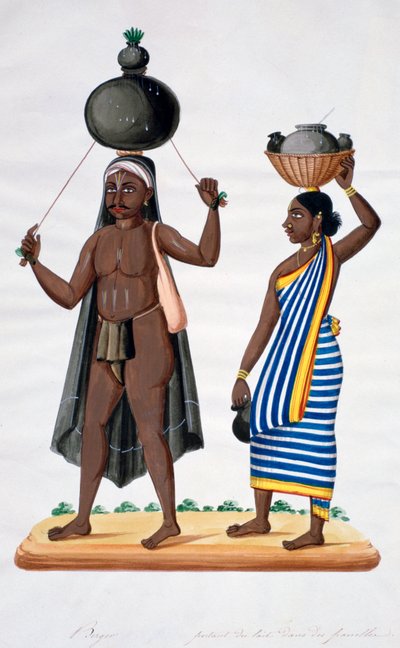 Berger et sa femme portant du lait, Inde, 1834 - Unbekannt