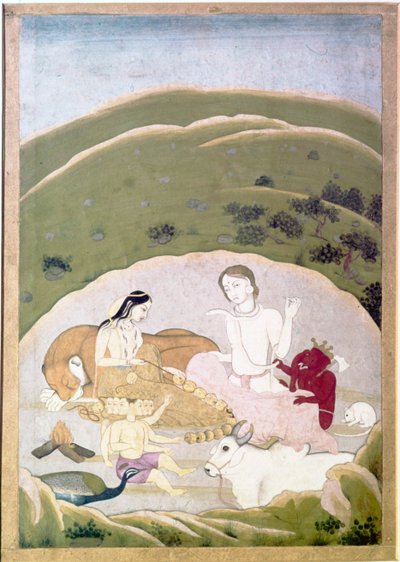 Siva et Parvati avec leurs enfants, Ganesh et Karttikgya sur le mont Kailash, vers 1745 - Unbekannt
