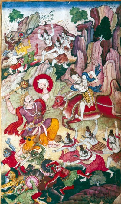 Siva détruit le démon Andhaka, manuscrit Harivamsa, Mughul, vers 1590 - Unbekannt