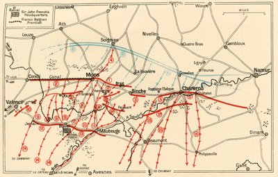 Croquis des principales opérations près de Mons et Charleroi, vers 1914, vers 1920 - Unbekannt