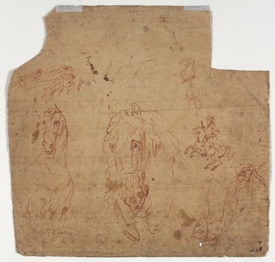 Croquis de chevaux et cavaliers recto, croquis de chevaux verso, 17e siècle - Unbekannt