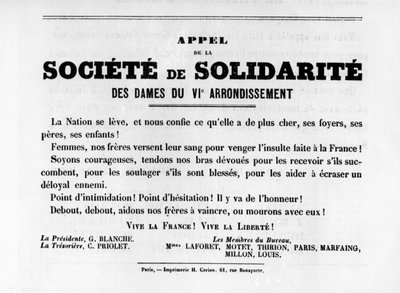 Société de Solidarité, des affiches politiques françaises de la Commune de Paris, mai 1871 - Unbekannt