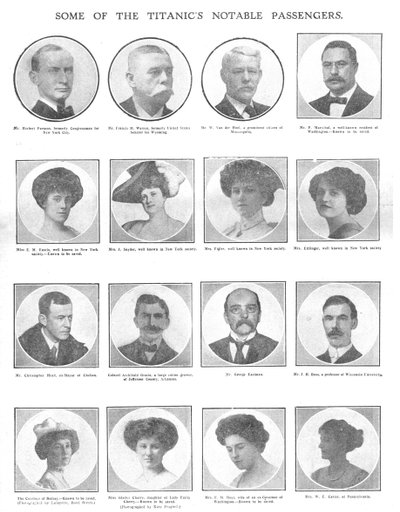 Certains des passagers notables du Titanic, 20 avril 1912 - Unbekannt