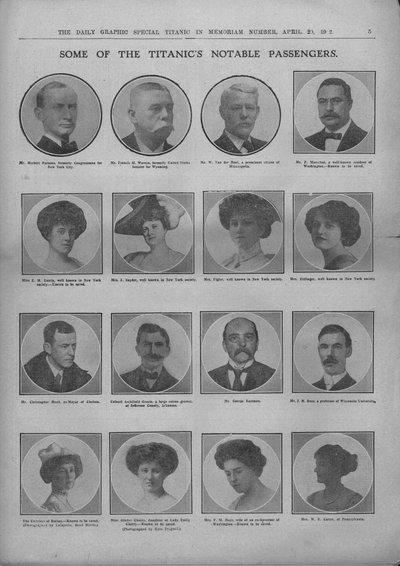 Quelques passagers notables du Titanic, 20 avril 1912 - Unbekannt