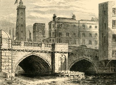 Extrémité sud du vieux pont de Londres, avec la tour de tir et l