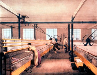 Filage du coton avec des mules automatiques du type conçu par Richard Roberts en 1825, vers 1835 - Unbekannt