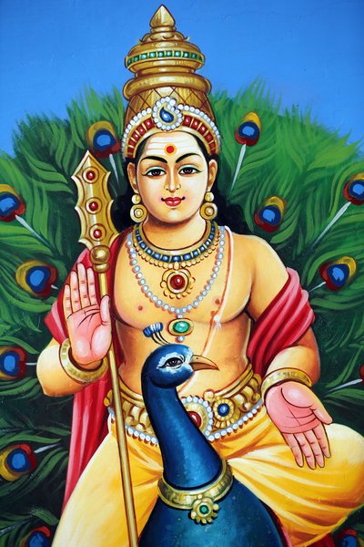 Temple hindou Sri Mariamman. Karthikeya, également connu sous le nom de Murugan, Skanda et Subramanya, est le dieu hindou de la guerre, 20160817, Singapour - Unbekannt